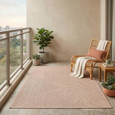 Produktbild von In- und Outdoor Teppich Küche, Terrassen & Balkon In Beige-Palmen Muster