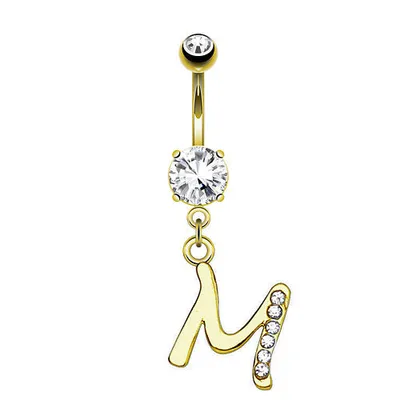 Produktbild von Taffstyle Bauchnabelpiercing Bauchnabelpiercing Buchstaben Kristall Schmuck Anhänger vergoldet, M