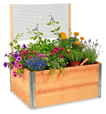Obrázok produktu pre Vysoký záhon Relaxdays s oporou pre popínavé rastliny, modulárny, drevený, pre popínavé rastliny, kvetináč, rozmery: 118 x 120 x 80 cm, záhrada, prírodná farba