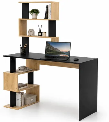 Immagine prodotto di Scrivania con Libreria 120x60x148 cm Ripiani con Struttura Geometrica in Legno Nero e Quercia