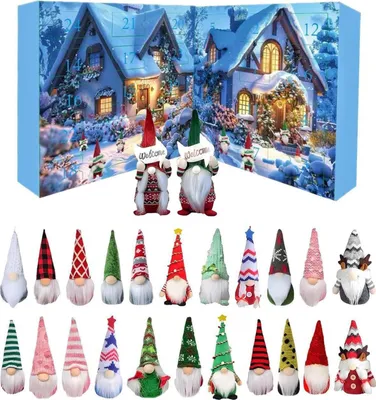 Produktbild von 2025 Gnomes Adventskalender, 24 Tage Weihnachts-Countdown-Kalender mit 24 Stück Sammelfiguren, Zwergenornamente für die Weihnachtsdekoration