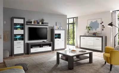 Produktbild von Wohnzimmer Etero - Weiß Hochglanz Dark Concret ohne Beleuchtung
