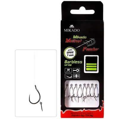 Produktbild von 8 x MIKADO METHOD FEEDER BARBLESS Haken Rig `s mit Spike Nadel Schonhaken #4 / 0,28mm
