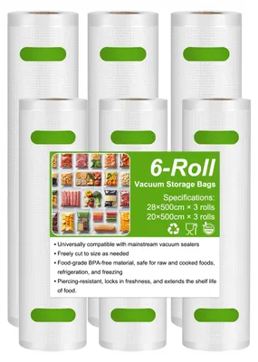 Vakuumbeutelrollen 6er-Set, 20+28 cm x 500 cm, BPA-frei