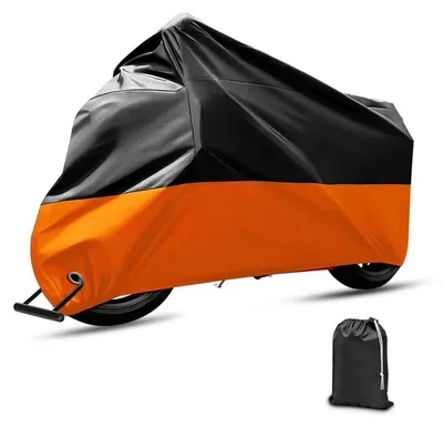 Obrázek produktu pro Univerzální motocyklový kryt, vodotěsný, prachotěsný, materiál 210D, rozměry 230x95x125 cm, barva černá/oranžová