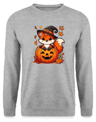 Produktbild von Spreadshirt Süßer Halloween Fuchs Im Kürbis Mit Hexenhut Uni Pullover, S, Weißgrau meliert