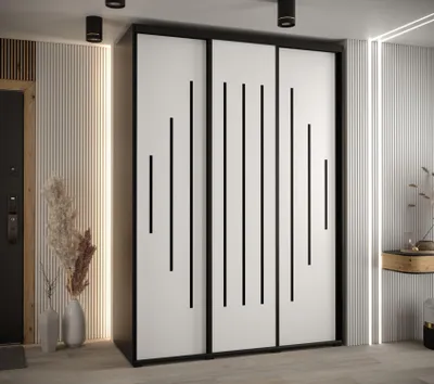 Produktbild von Kleiderschrank YVONA 12 - 170/60 cm, schwarz/weiß/schwarz