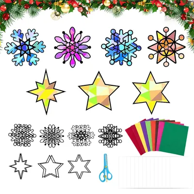 Image de Kit de décoration de fenêtres - Ensemble de 14 pièces pour autocollants de fenêtre - Matériel de bricolage - Multicolore