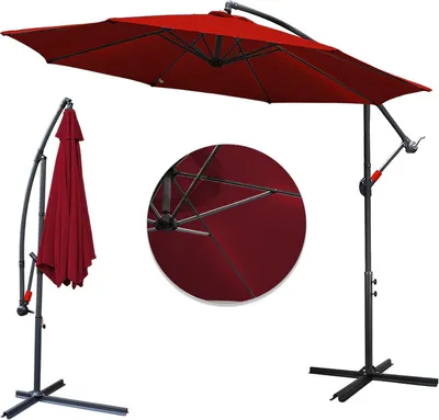 Image de Jopassy Parasol 3 m UV40+ Parasol de jardin pivotant Parasol à manivelle Aluminium, rouge