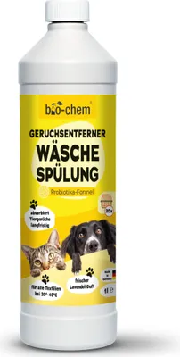 Produktbild von bio-chem Geruchsentferner Wäschespülung 1000 ml - Mikrobiologischer Wäsche Enzymreiniger mit Messbecher - Geruchsneutralisierer gegen Geruch von Urin, Hund & Katzen für alle Textilien -  DE