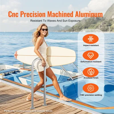 Produktbild von Pool-Handlauf, 400 x 90 x 915 mm, Pooleinstieg Aluminium mit Grundplatte für Innen-/Außenpools, benutzerfreundliche Einstieghilfe für Schwimmbäder, Haltegriff mit Zubehör für Spas und Docks