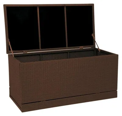 Image de Coffre à coussins Coffre de jardin, poly rotin, 118x56x54cm ~ brun