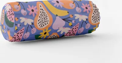 Produktbild von SCHÖNER LEBEN. Kissenhülle aus Baumwolle Retro Pop Obst Blumen lila b Größe 15x40cm (ØxB) Nackenrolle 15x40cm (ØxB) Nackenrolle Größe