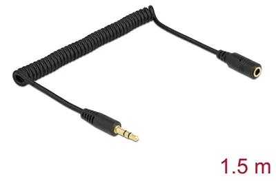 Productafbeelding van DELOCK spiraalkabel verlengerstuk, 3,5 mm 3-polige stekker naar 3,5 mm jack, 1,5 meter, zwart.3,5 mm, mannelijk, 3,5 mm, vrouwelijk, 1,5 meter, zwart