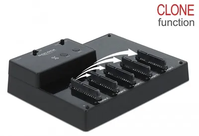 Produktbild von DeLOCK USB 5 Gbps Docking- und Klonstation für 5 x 2.5″ SATA HDD / SSD, HDD, SSD, Serial ATA III, 2.5", USB 3.2 Gen 1 (3.1 Gen 1) Type-B, Schwarz, 5 Gbit/s