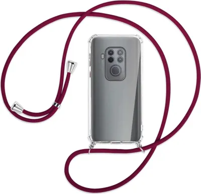Produktbild von Handykette Backcover-Schutzhülle mit Band (Metall silberfarben) für Motorola One Zoom, One Pro - dunkelrot