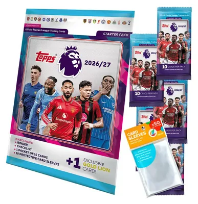Zdjęcie produktu dla Zestaw kart kolekcjonerskich Premier League 2026/27 – 1 zestaw startowy + 5 pakietów rozszerzających + ekskluzywne etui kolekcjonerskie