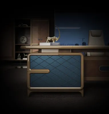 Immagine prodotto di Scrivania moderna in marrone con eleganti accenti blu.