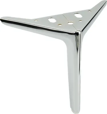 A single, shiny chrome furniture leg with a triangular top plate.