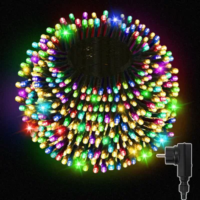Produktbild von Ikodm Lichterketten 10 m mit 100 LED, Mehrfarbig, 8 Modi, IP44, 31 V, schwarzem Kabel, für Weihnachten und Garten