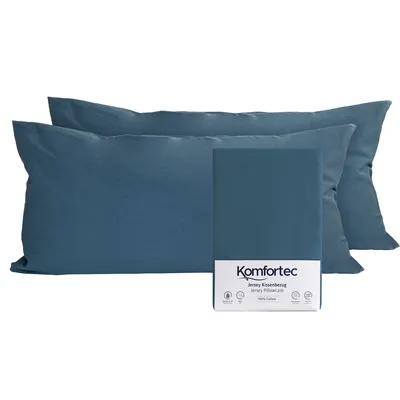 Produktbild von Komfortec 100% Baumwolle Kissenbezüge 2er Set 40x80 cm, Superweicher Premium Jersey Kopfkissenbezug 150 g/m², Kissenhülle, Petrolblau