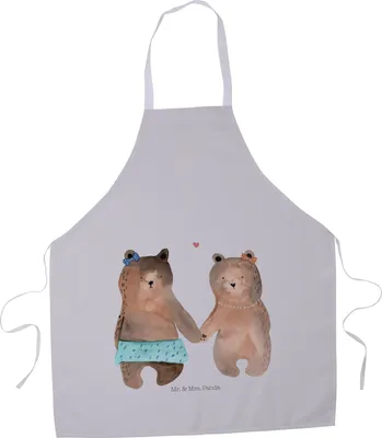 Produktbild von Mr. & Mrs. Panda Kochschürze Bär Freundin - Grau Pastell - Geschenk, Schürze, Teddy, Küchenzubehör, Grillmeister, Backschürze, Grillschürze
