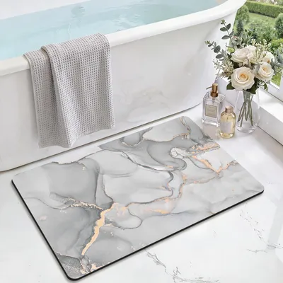Obrázok produktu pre Kúpeľňová rohož 40x60cm, Protisklzový diatomit, Absorbujúci, Rýchloschnúci, Prateľný, Svetlosivý