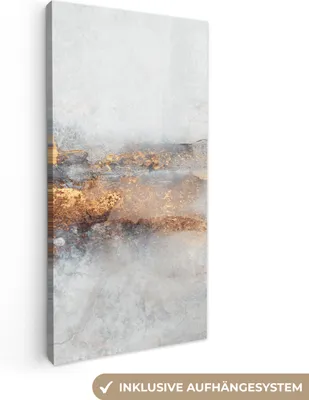 Produktbild von MuchoWow® - Leinwandbilder - Nebel - Gold - Abstrakt, Wandbild, Wanddeko Bilder Wohnzimmer, 40x80 cm