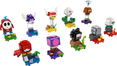 A collection of LEGO Super Mario character packs arranged on a white background.