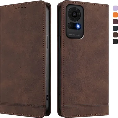 Image de Etui pour TCL 50 LE, étui rétro en cuirPolyuréthaneavec support et fentes pour cartes de crédit Marron