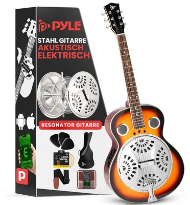 Obrázek produktu pro Pyle Resonator Acoustic Guitar Western Guitar - Rezonátorová akustická kytara Western Guitar se zesilovačem - akustická kytara s vestavěným zesilovačem