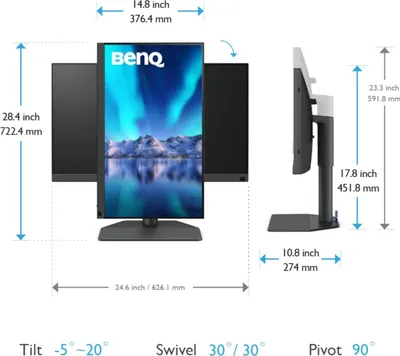 Zdjęcie produktu dla BenQ SW272Q, 68,6 cm (27"), 2560 x 1440 px, Wide Quad HD, LCD, 5 ms, Czarny