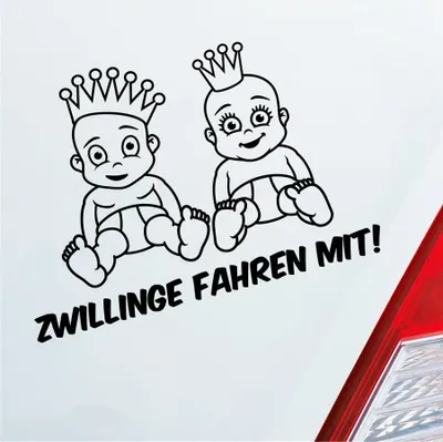 Produktbild von Auto Aufkleber Zwillinge fahren mit! Süß 28x20 cm Schwarz Glanz Sticker Heckscheibenaufkleber