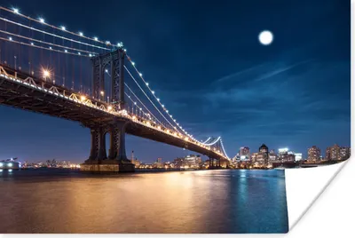 Produktbild von MuchoWow® Poster New York - Brooklyn Bridge - Mond 180x120 cm - Fotoplakat