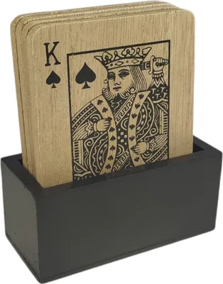 Produktbild von 4er Set Kartenspiel Untersetzer aus Holz mit Halterung