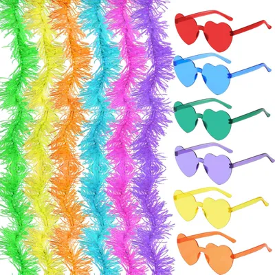 Produktbild von Set mit 12 farbigen Federboa-Accessoires und Sonnenbrillen für Partys