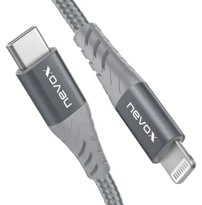 Produktbild von nevox Lightning auf USB-C Kabel 1m grau MFi