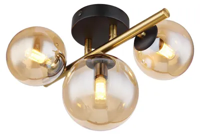 Produktbild von LED Deckenleuchte, Glas Kugel amber, messing, L 28 cm