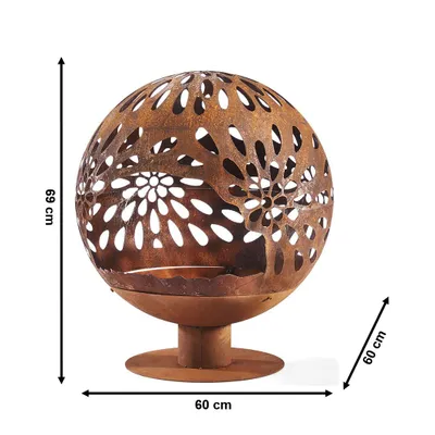 Obrázok produktu pre Kobolo miska na oheň BLOOM 60x60x69 cm kôš na oheň ochrana pred plameňom záhradný krb na terase vonkajší priestor kovový hrdzavý vzhľad záhradný krb vonkajší ohnisko koše