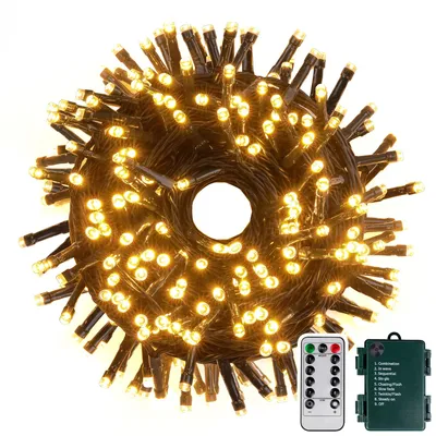 LED-Lichterkette 20 m, 200 warmweiße LEDs, batteriebetrieben, Fernbedienung