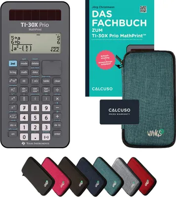 Produktbild von TI-30X Prio MathPrint inkl. Schutztasche Türkis & Fachbuch (80 Seiten, DIN A5) – Wissenschaftlicher Rechner  – Smart Set