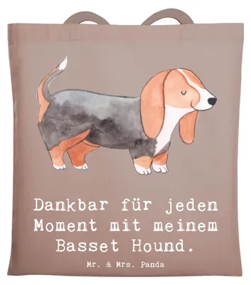 Produktbild von Mr. & Mrs. Panda Tote Bag Basset Hound Moment - Braun Pastell - Geschenk, Shopping Tasche, Jutebeutel, Tragetasche, Laptoptasche