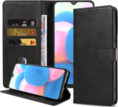 Obrázek produktu pro Vhodné pro telefon Samsung Galaxy A30s Pouzdro z umělé kůže s magnetickým rtem a držákem na karty Pouzdro typu kniha s klopou - černé - Smartphonics