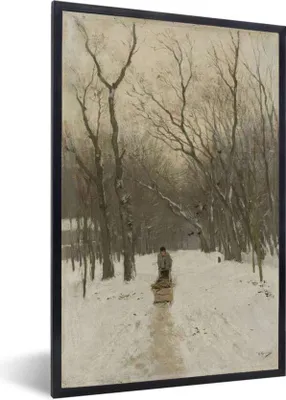 Produktbild von MuchoWow® Gerahmtes Poster Winter in den Wäldern von Scheveningen - Gemälde von Anton Mauve 60x90 cm - Poster mit Schwarzem Bilderrahmen Wandposter Rahmen Foto Bilder - Kunst