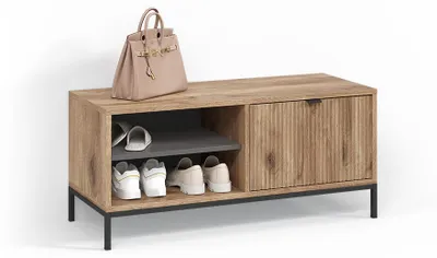 Image de Banc pour chaussures Livinity Aterno Chêne Viking 100x45cm avec porte pliante, Model 58872