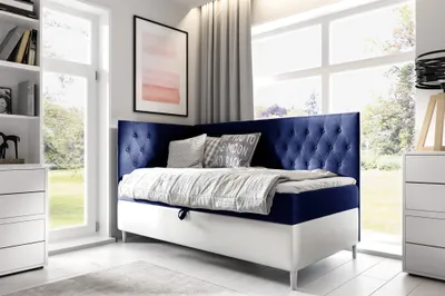 Produktbild von Boxspringbett Gästebett Kinderbett FINJA Nr.3 100x200cm Weiss-Blau Seite Links