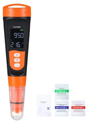 Image de Appareil de mesure du pH - Kit de pH-mètre numérique - Plage de mesure : 0 à 14 - Sonde étanche IP68 - Inclus une poudre de calibration - Écran en acier inoxydable - Pour l'eau potable, l'hydroponie, les aquariums