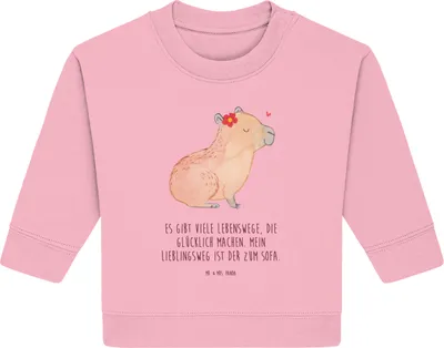 Produktbild von Mr. & Mrs. Panda Organic Baby Pullover Capybara Blume 24. - 36. Monat - Baumwolle Pink - Geschenk, Bullover, Lustige Sprüche