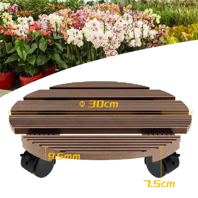 Obrázek produktu pro LARS360 Plant Roller WPC Round Ø 300 mm Nosnost 100 kg Květinová kolečka se 2 zámky Pomůcka pro přepravu rostlin odolná proti povětrnostním vlivům, hnědá barva