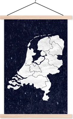 Produktbild von MuchoWow® Textilposter Karte - Niederlande - Weiß 40x60 cm mit holzfarbenen Rahmen - Poster